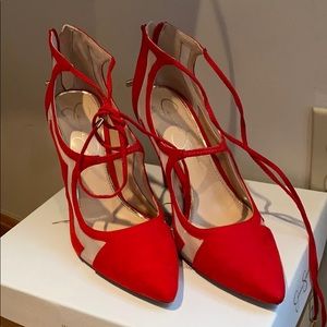 Red lace up heels
